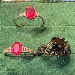 Elegant Dainty pink topaz and Black spinel Gemstone Ring Set